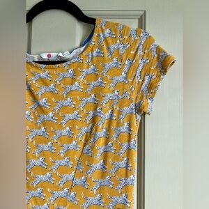 Boden Womens Sz 2P Short Sleeve Cat Print Dress With Pockets